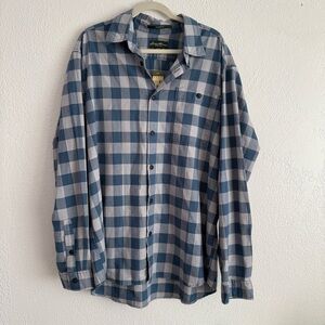 Eddie Bauer ButtonUp Shirt Mens XL Blue Gray Gingham Plaid Relaxed Fit Cabincore